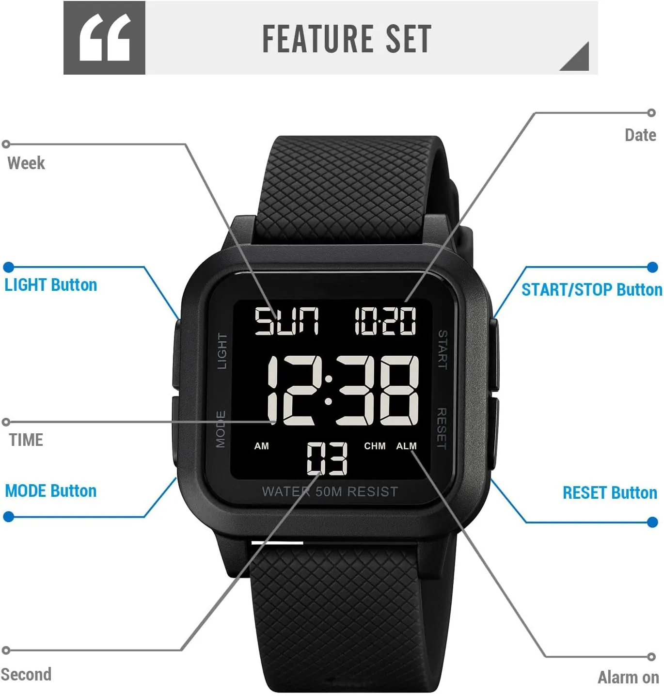 unavailable fearless ecologist sacrifice Unisex Digital Watch Men Women Square Face Big Numbers LED Electronic Wrist Watches Waterproof/Alarm/Countdown Timer/Dual Time/Stopwatch/12/24H findtime 