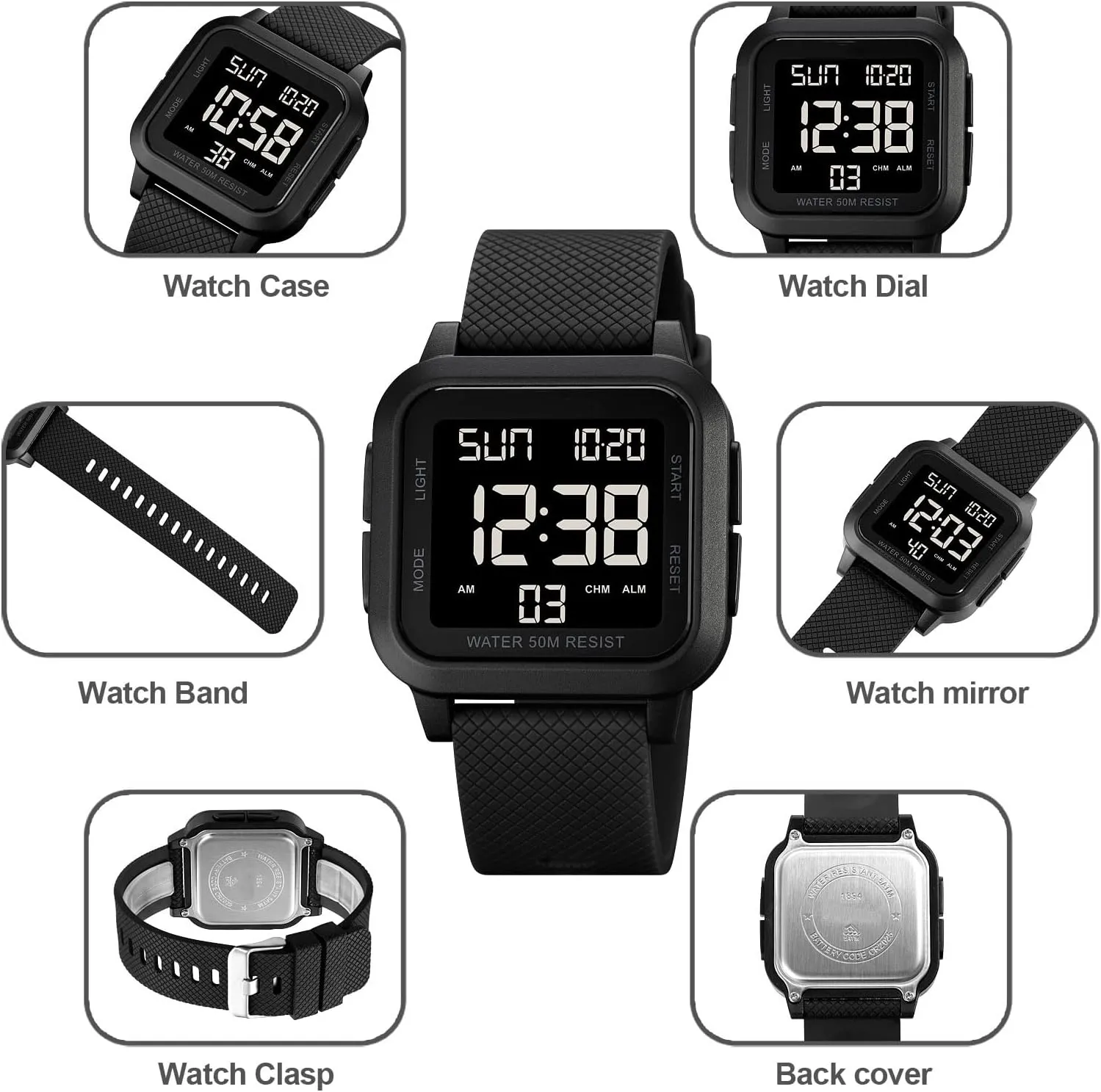 unavailable fearless ecologist sacrifice Unisex Digital Watch Men Women Square Face Big Numbers LED Electronic Wrist Watches Waterproof/Alarm/Countdown Timer/Dual Time/Stopwatch/12/24H findtime 