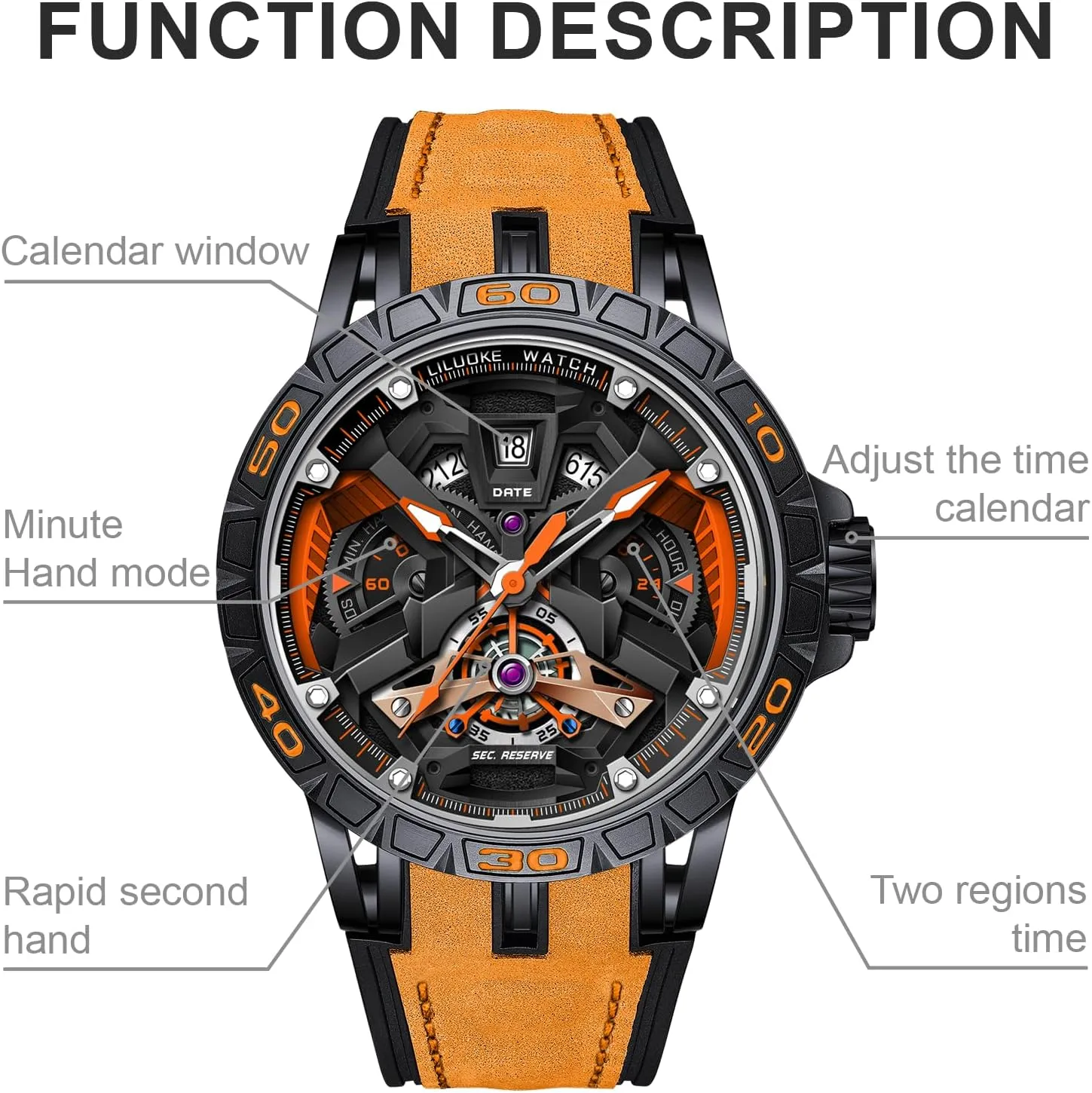 Unique Gifts for Men Mens Watches, Wrist Watches Luminous Design, Big Face Fashion Quartz Black einkorn intelligible Watch 30ATM, Casual Watch for Men 