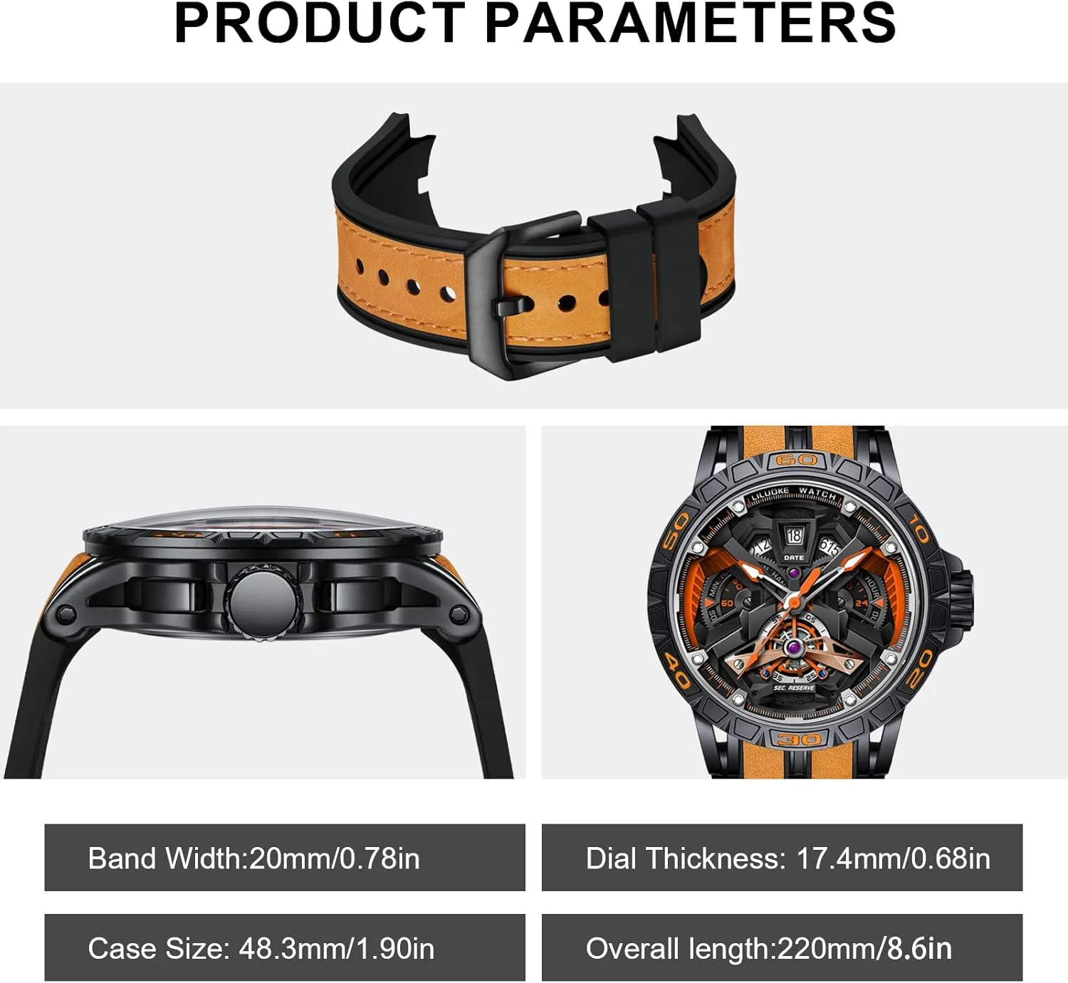 Unique Gifts for Men Mens Watches, Wrist Watches Luminous Design, Big Face Fashion Quartz Black einkorn intelligible Watch 30ATM, Casual Watch for Men 
