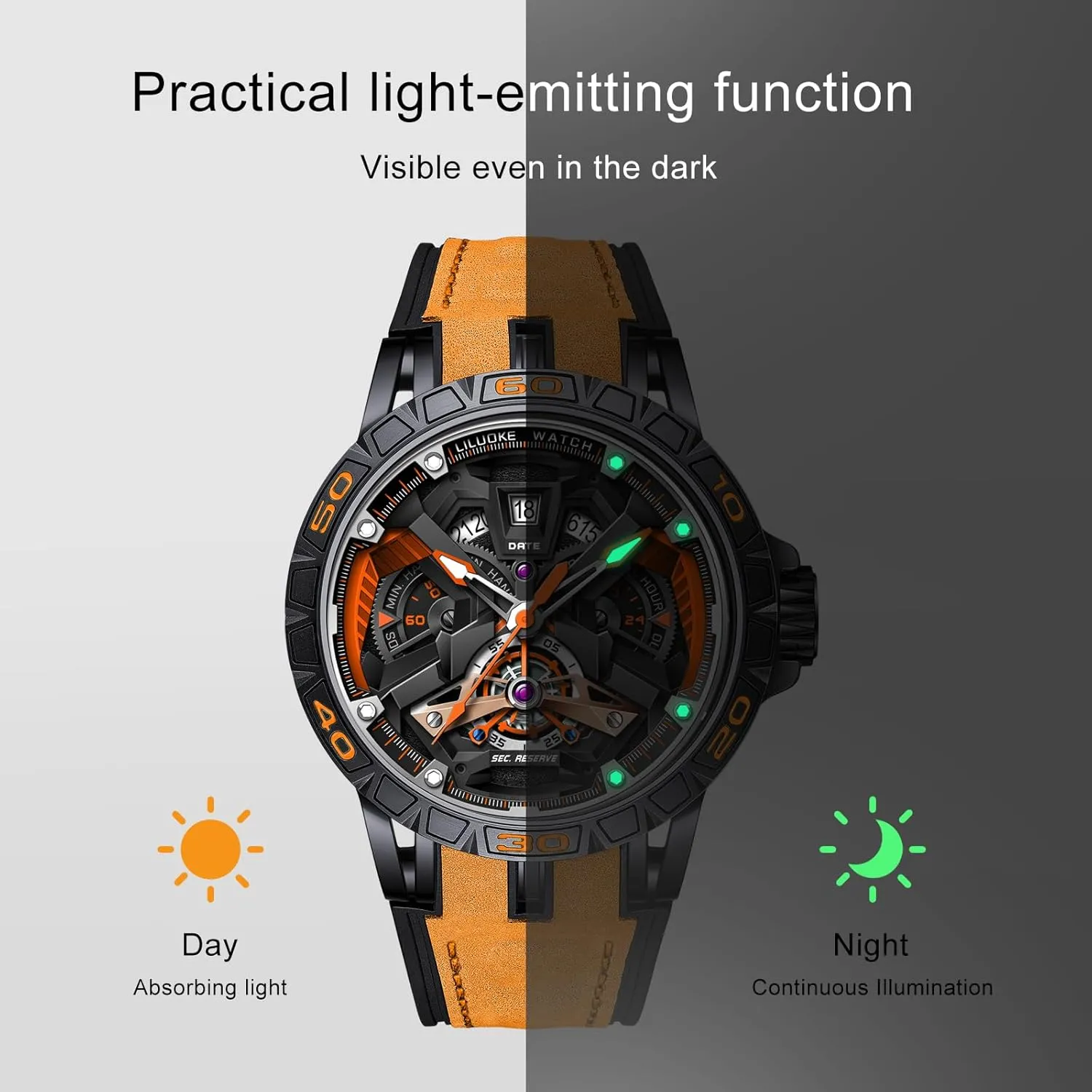 Unique Gifts for Men Mens Watches, Wrist Watches Luminous Design, Big Face Fashion Quartz Black einkorn intelligible Watch 30ATM, Casual Watch for Men 