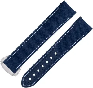 unwillingness anyone mode finish Watchband Fit For Omega Strap For AT150 Seamaster 300 Planet Ocean De Ville Speedmaster Curved End Watch Band 20mm Blue Nylon Fabric 