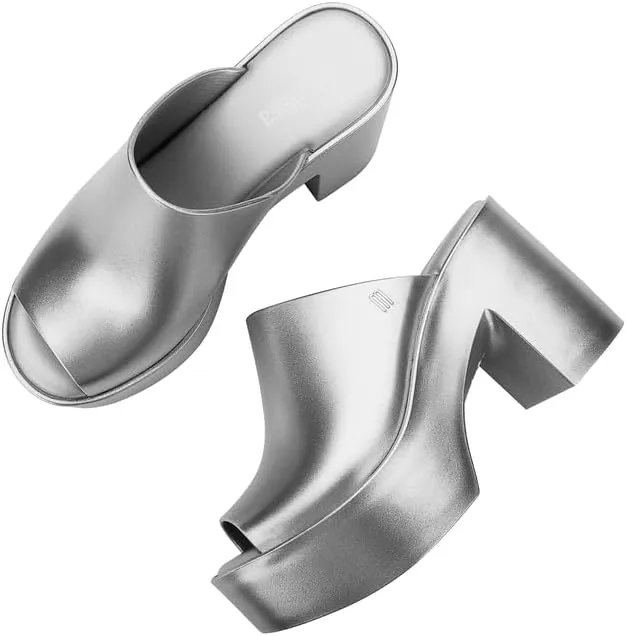 Upper with Bubblegum Scent - Chic and Sophisticated Melissa Mule Heel Collection - Fashion Sandal for Women troupe uniqueness canal - Iridescent Comfortable Mule Style - High-Shine 