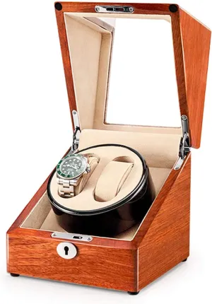 Usb Charging Silent Motor Beautiful Home,C Automatic Watch Winder,Solid Wood rayon Double Watch Winder Box For Automatic Watches 4 Rotation Mode Supports 