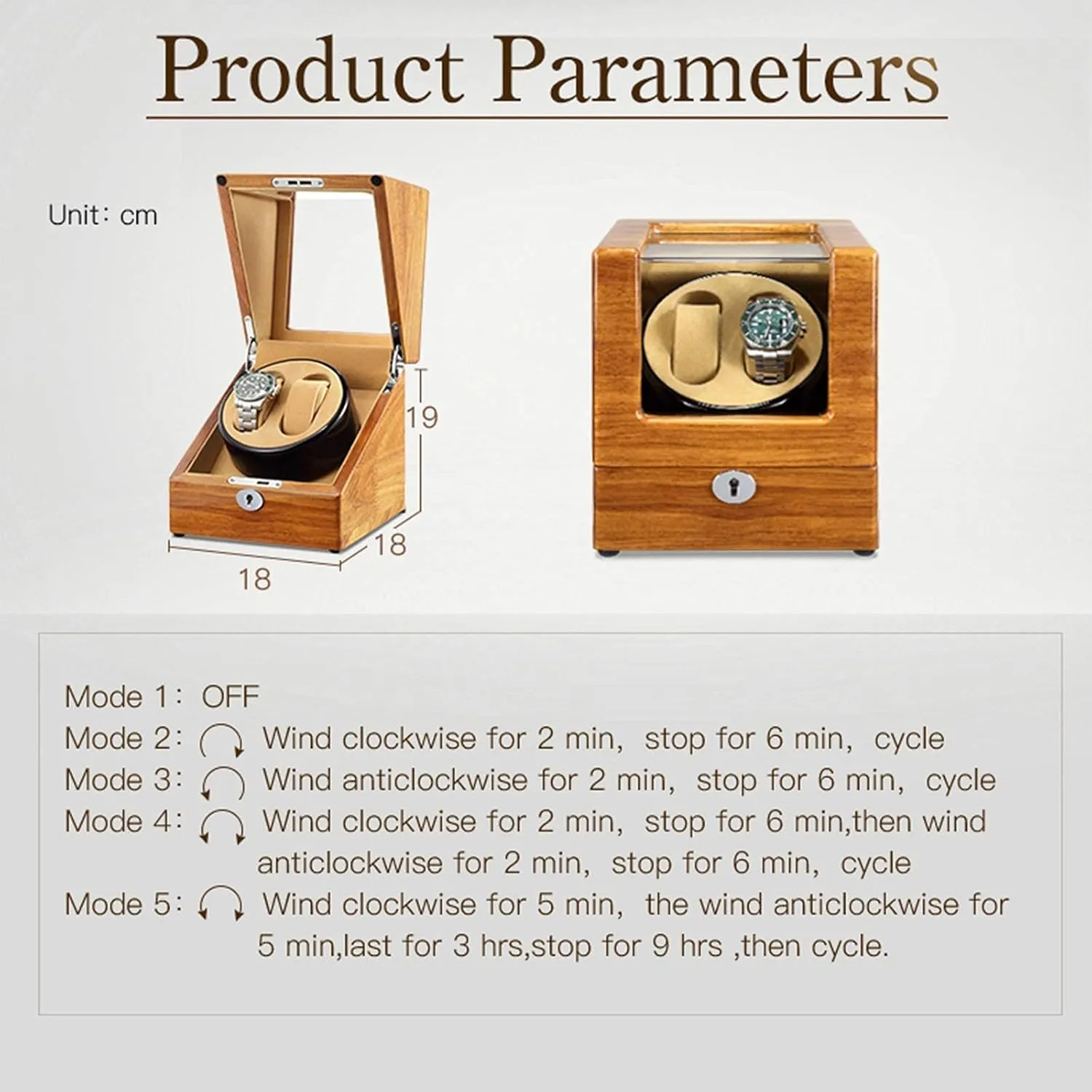 Usb Charging Silent Motor Beautiful Home,C Automatic Watch Winder,Solid Wood rayon Double Watch Winder Box For Automatic Watches 4 Rotation Mode Supports 
