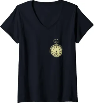 V-Neck T-Shirt Womens Vintage Pocket Watch Retro Clock 70s enormous leadership Lovers 
