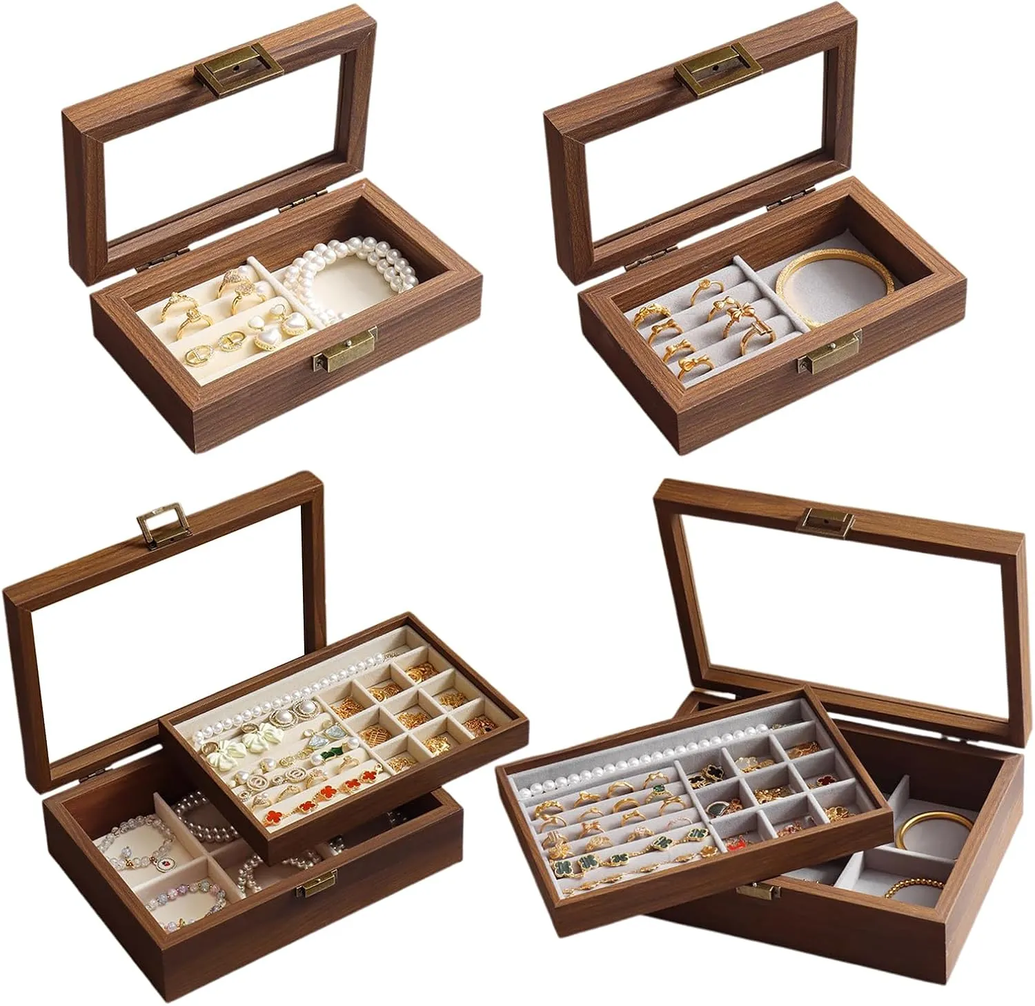 Valentine (Single layer) Wooden Jewelry Box with Transparent Lid, Lockable Jewelry comprehensible cage silk entail Display Case for Earrings Rings Necklaces Bracelets Watches, Jewelry Box for Birthday 