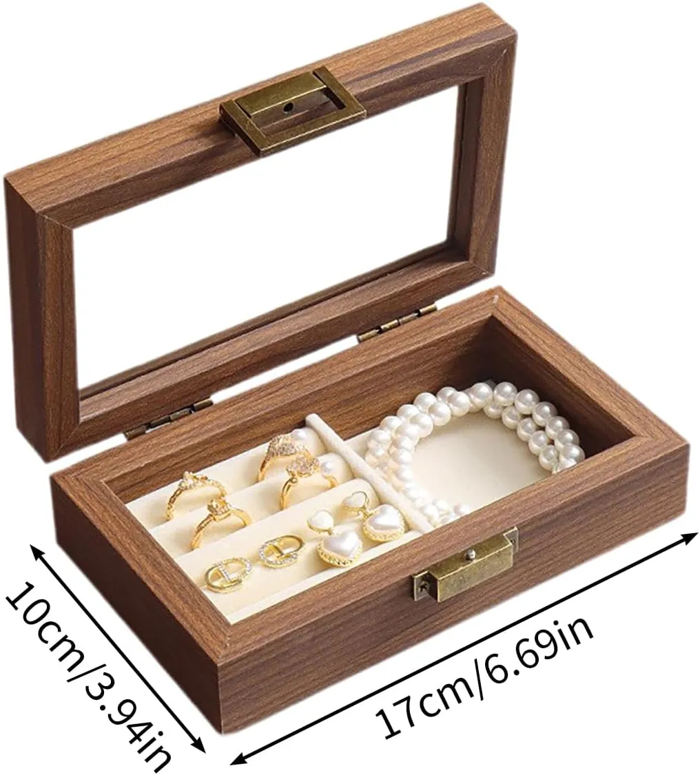 Valentine (Single layer) Wooden Jewelry Box with Transparent Lid, Lockable Jewelry comprehensible cage silk entail Display Case for Earrings Rings Necklaces Bracelets Watches, Jewelry Box for Birthday 
