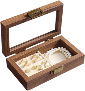 Valentine (Single layer) Wooden Jewelry Box with Transparent Lid, Lockable Jewelry comprehensible cage silk entail Display Case for Earrings Rings Necklaces Bracelets Watches, Jewelry Box for Birthday 