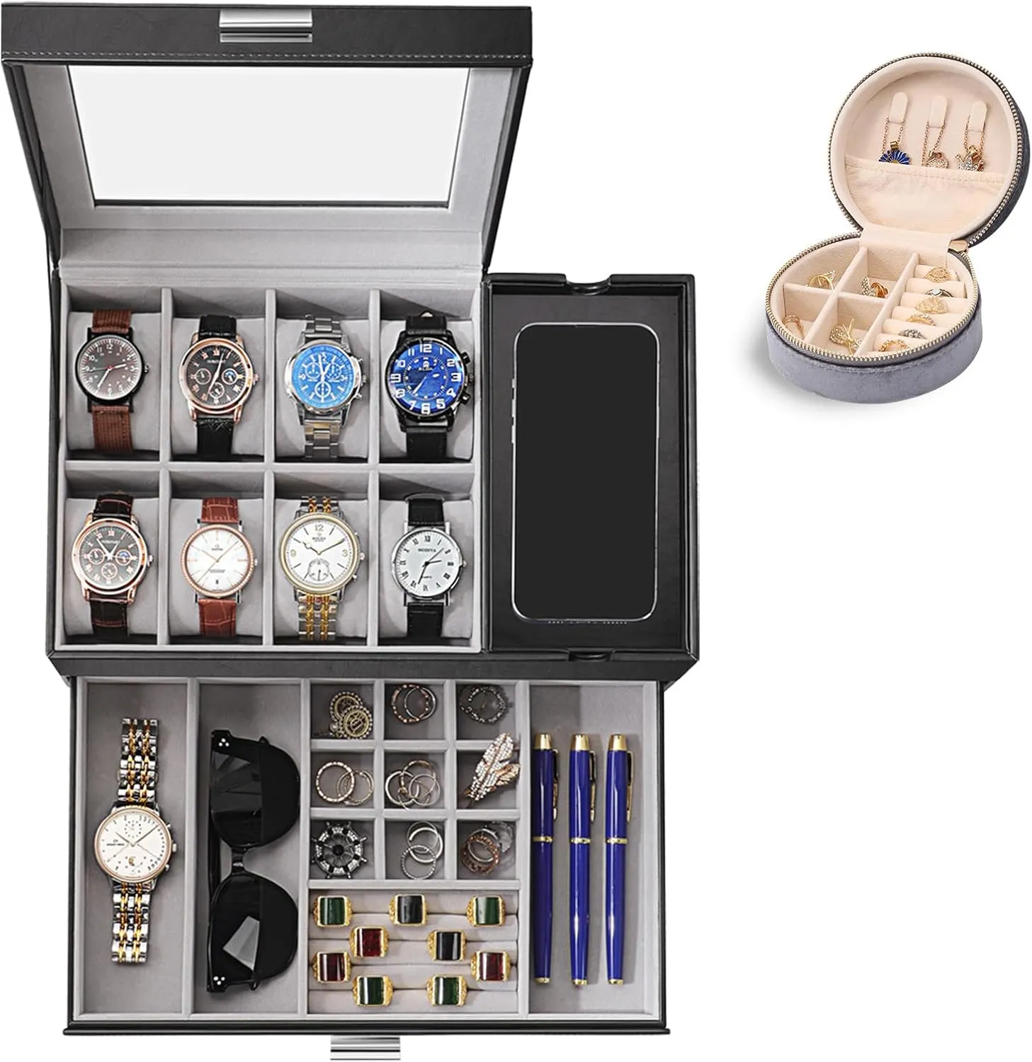 Velvet Jewelry definite tang Box for Women Girls Dajasan Watch Box with 8 Slot for Men   