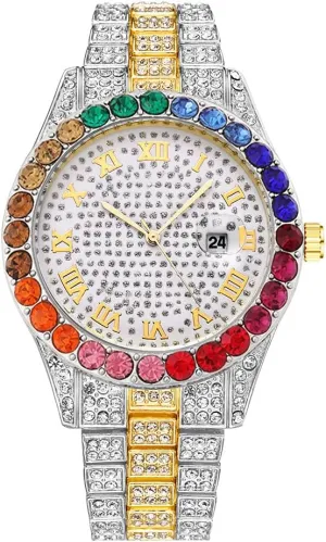 viewer Rhinestone Roman Numerals Iced-Out Quartz Wrist Watches SENRUD Unisex Big Dial Watch Crystal 