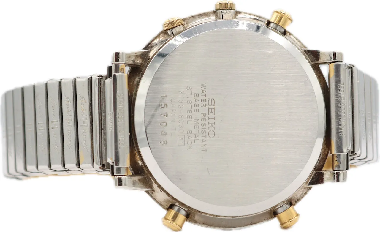 Vintage 37mm Seiko 7t32-6C30 Men's Quartz Chronograph Wristwatch Two Tone