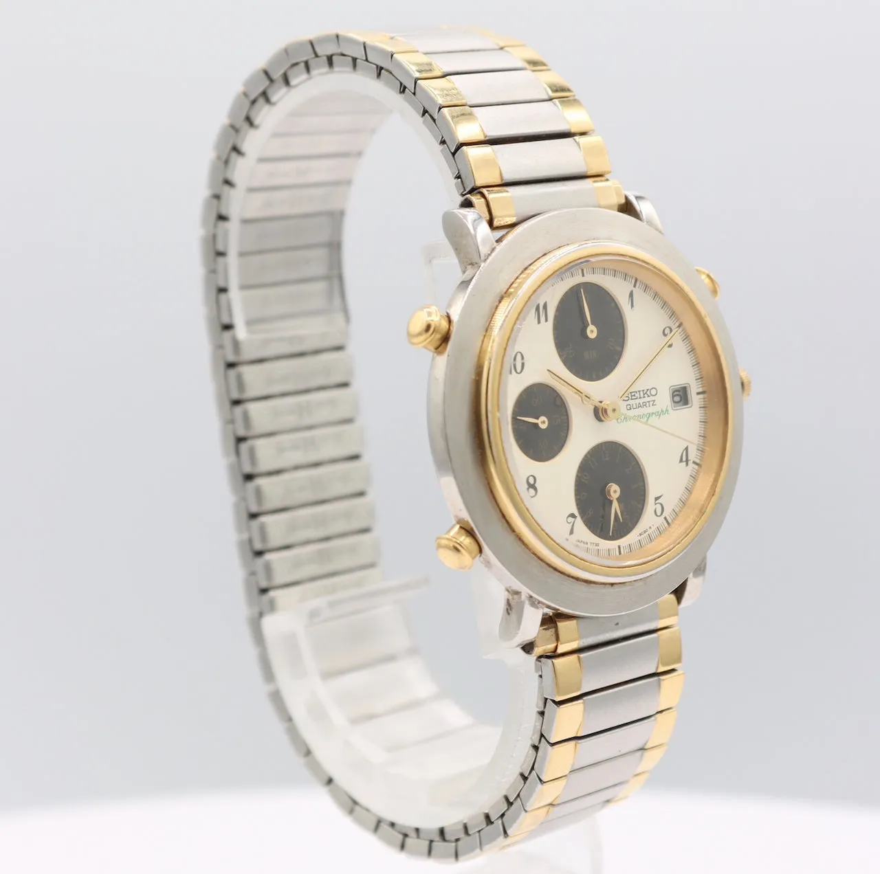 Vintage 37mm Seiko 7t32-6C30 Men's Quartz Chronograph Wristwatch Two Tone