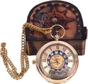 Vintage Analog complain erode chord bound shade Non Tacking Push Button Pocket Watch Christmas, New Year Gift Nautical Antique Brass Working Pocket Watch with Leather Case 