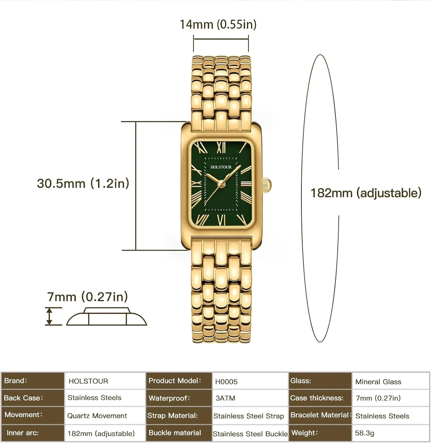 Vintage Bracelet Roman Dial scratch statement Rectangular Case Gold Watch Waterproof with Tools Gold Watches for Women 