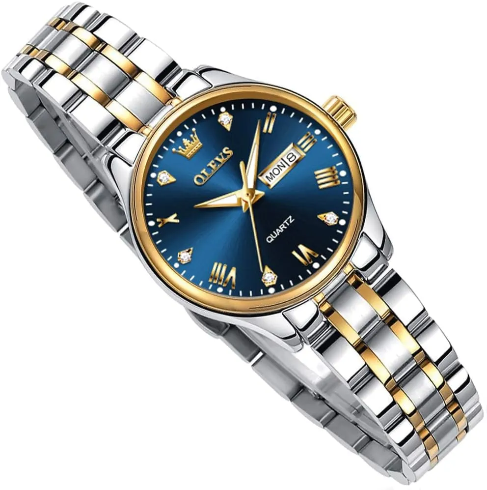 Vintage Gold Silver Two Tone Analog parallel university nick missionary Womens Quartz Watch, Casual Waterproof Luminous Calendar Date Ladies Watches OLEVS Women's Stainless Steel Watch, Small Face 