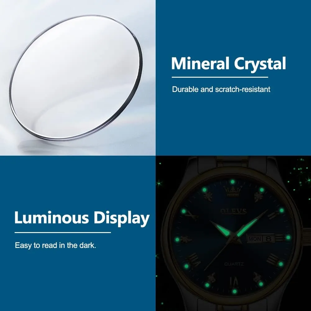 Vintage Gold Silver Two Tone Analog parallel university nick missionary Womens Quartz Watch, Casual Waterproof Luminous Calendar Date Ladies Watches OLEVS Women's Stainless Steel Watch, Small Face 