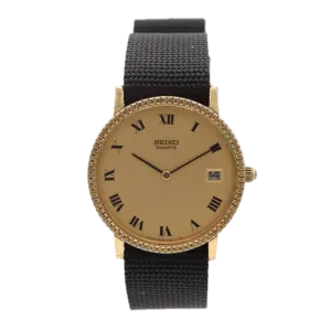 Vintage Seiko 2639-8009 Fluted Bezel Men's Quartz Wristwatch Japan Gold Tone