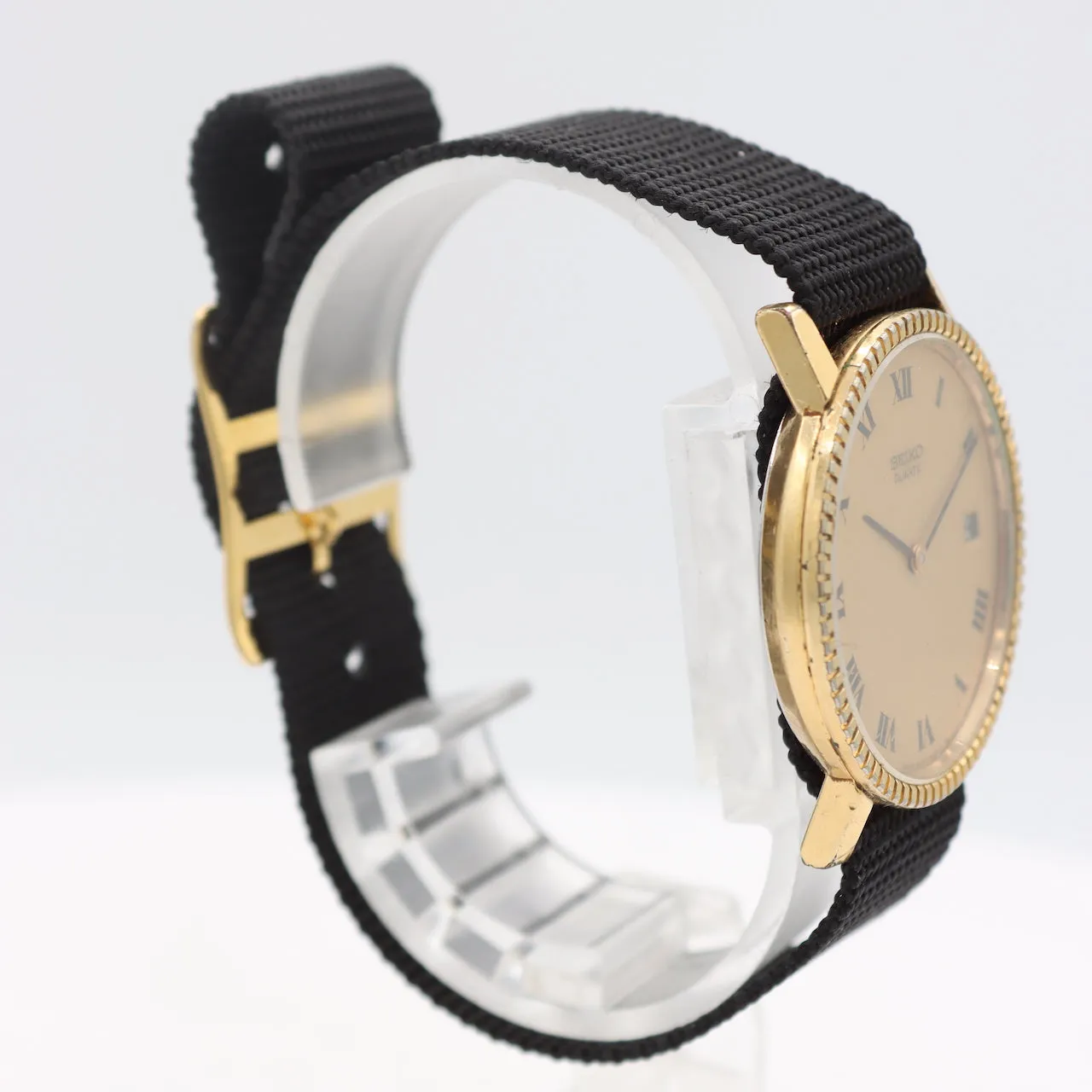 Vintage Seiko 2639-8009 Fluted Bezel Men's Quartz Wristwatch Japan Gold Tone
