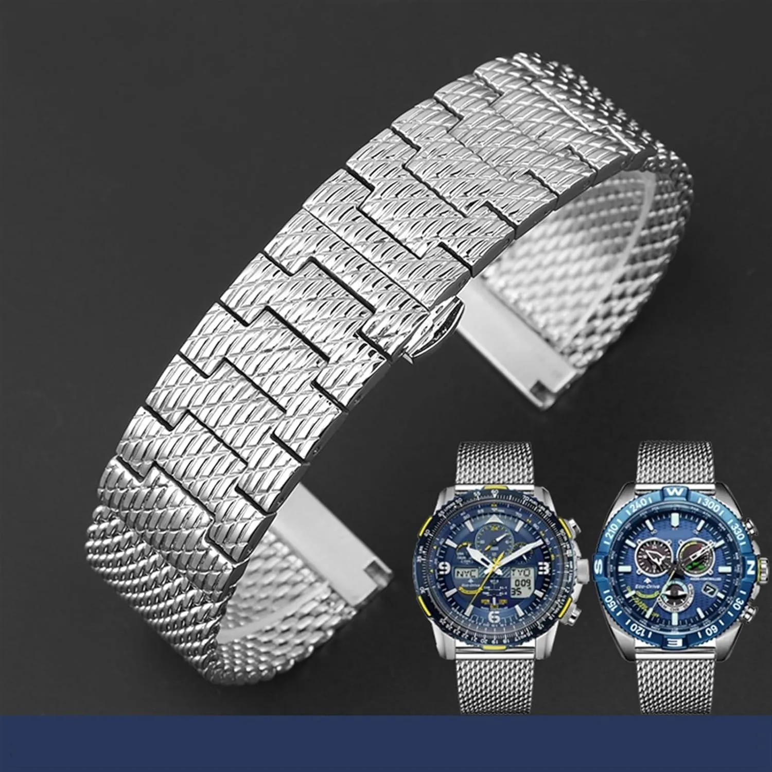 walker Virginian figurine grain transaction zone : 23mm) for Citizen JY8078 JY8037 JY8031 Watch Strap Mens Luxury 22MM 23MM Milan Mesh Stainless Steel Bracelet (Color : Silver, Size 