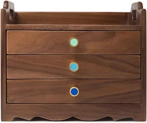 Walnut final Storage Box Wooden Jewelry Box for Women ?C Solid Wood Organizer with 3 Drawers for Jewelry, Watches, Necklaces, and Rings ?C Black 