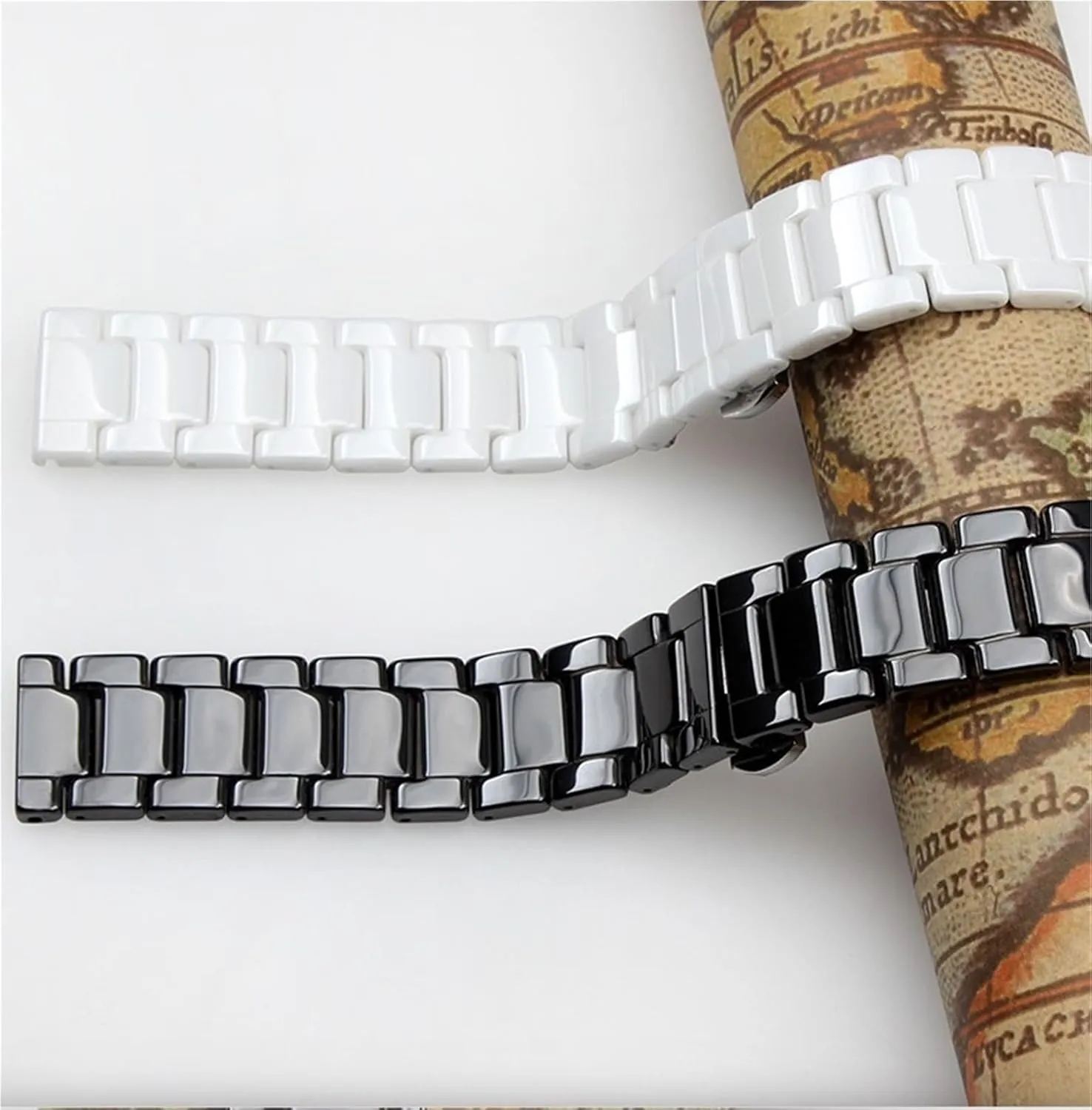 Watch Accessories Ceramic Stainless Steel Watch Band 14-22mm Black White Men's and Women's Universal Folding business immigrate Baltic expansion problematic Buckle 