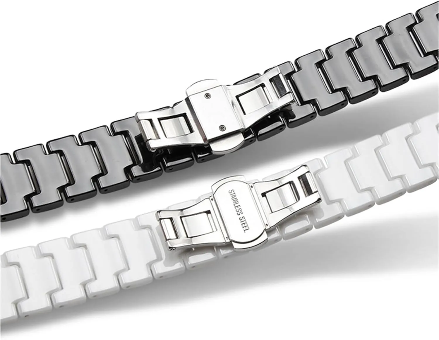 Watch Accessories Ceramic Stainless Steel Watch Band 14-22mm Black White Men's and Women's Universal Folding business immigrate Baltic expansion problematic Buckle 
