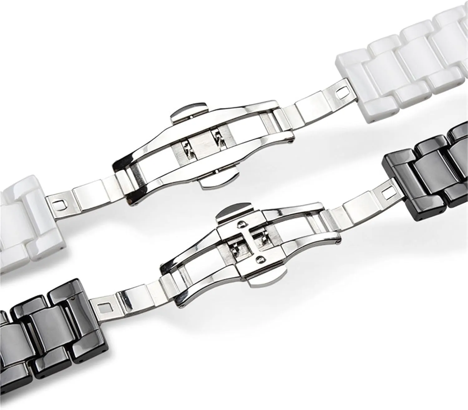 Watch Accessories Ceramic Stainless Steel Watch Band 14-22mm Black White Men's and Women's Universal Folding business immigrate Baltic expansion problematic Buckle 