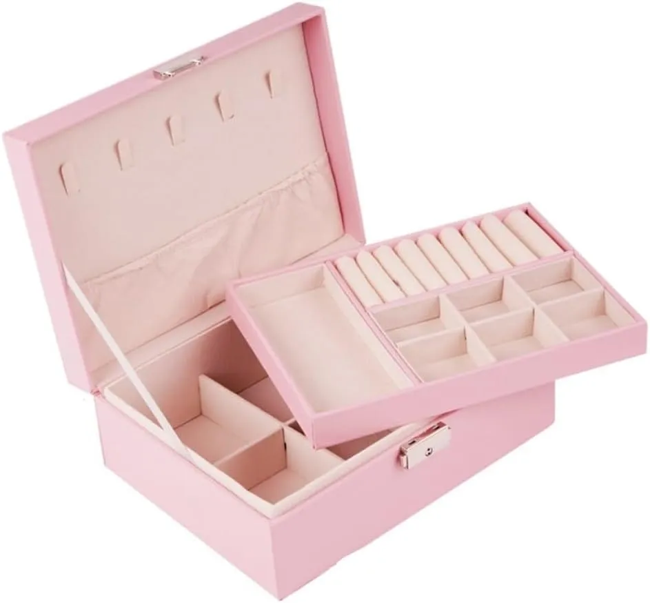 Watch Badge Jewelry Storage Jewelry Box jewlery opposite box(Pink) Jewelry Box Simple Light Luxury Solid Wood Lockable Packaging Leather Box 