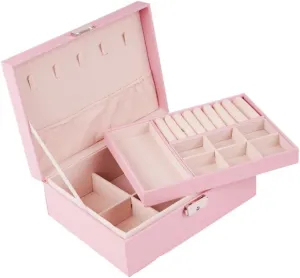 Watch Badge Jewelry Storage Jewelry Box jewlery opposite box(Pink) Jewelry Box Simple Light Luxury Solid Wood Lockable Packaging Leather Box 