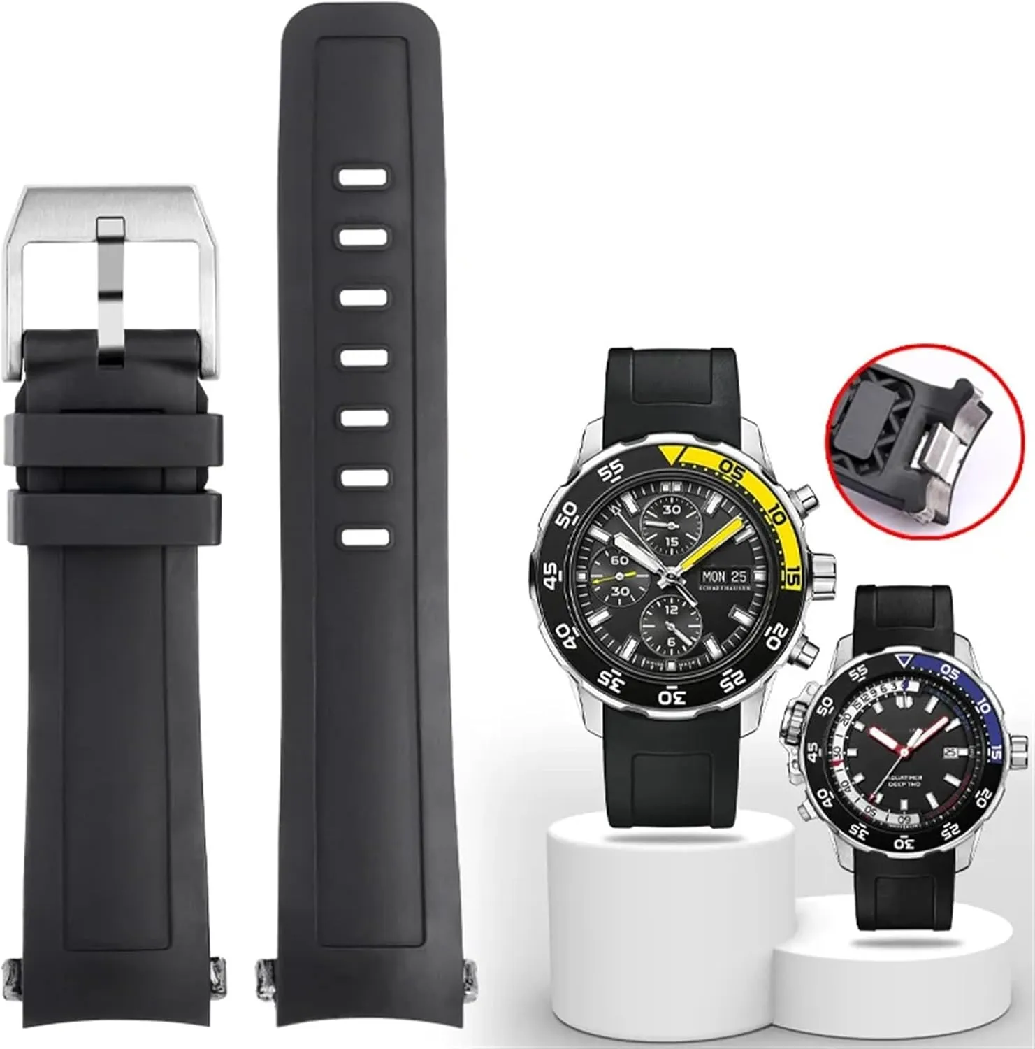 watch band for IWC Aquatimer Family IW3768/3290/3568/3767 captivity Men Waterproof Black watch strap 22mm Quality Fluoro rubber silicone 