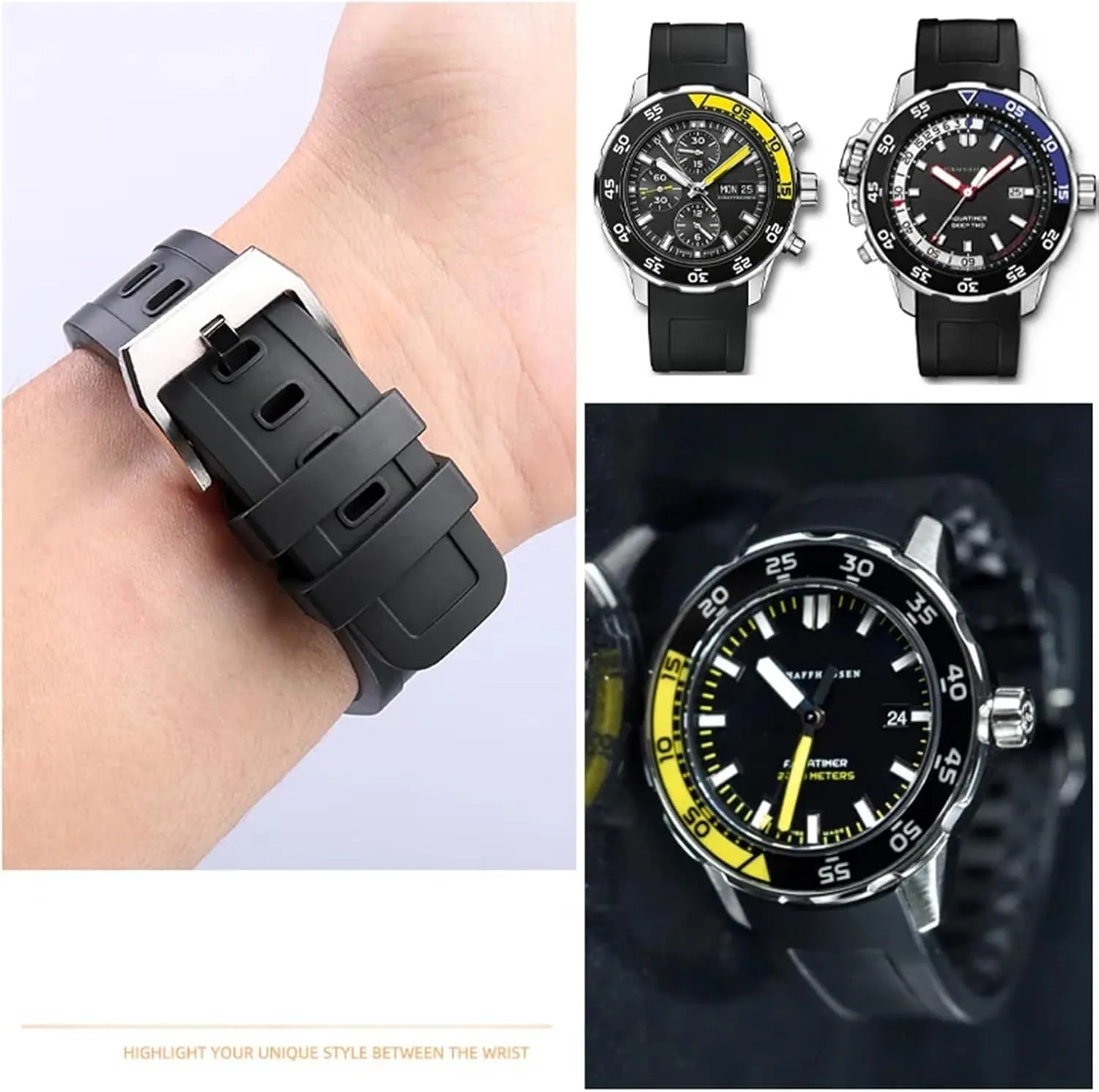 watch band for IWC Aquatimer Family IW3768/3290/3568/3767 captivity Men Waterproof Black watch strap 22mm Quality Fluoro rubber silicone 