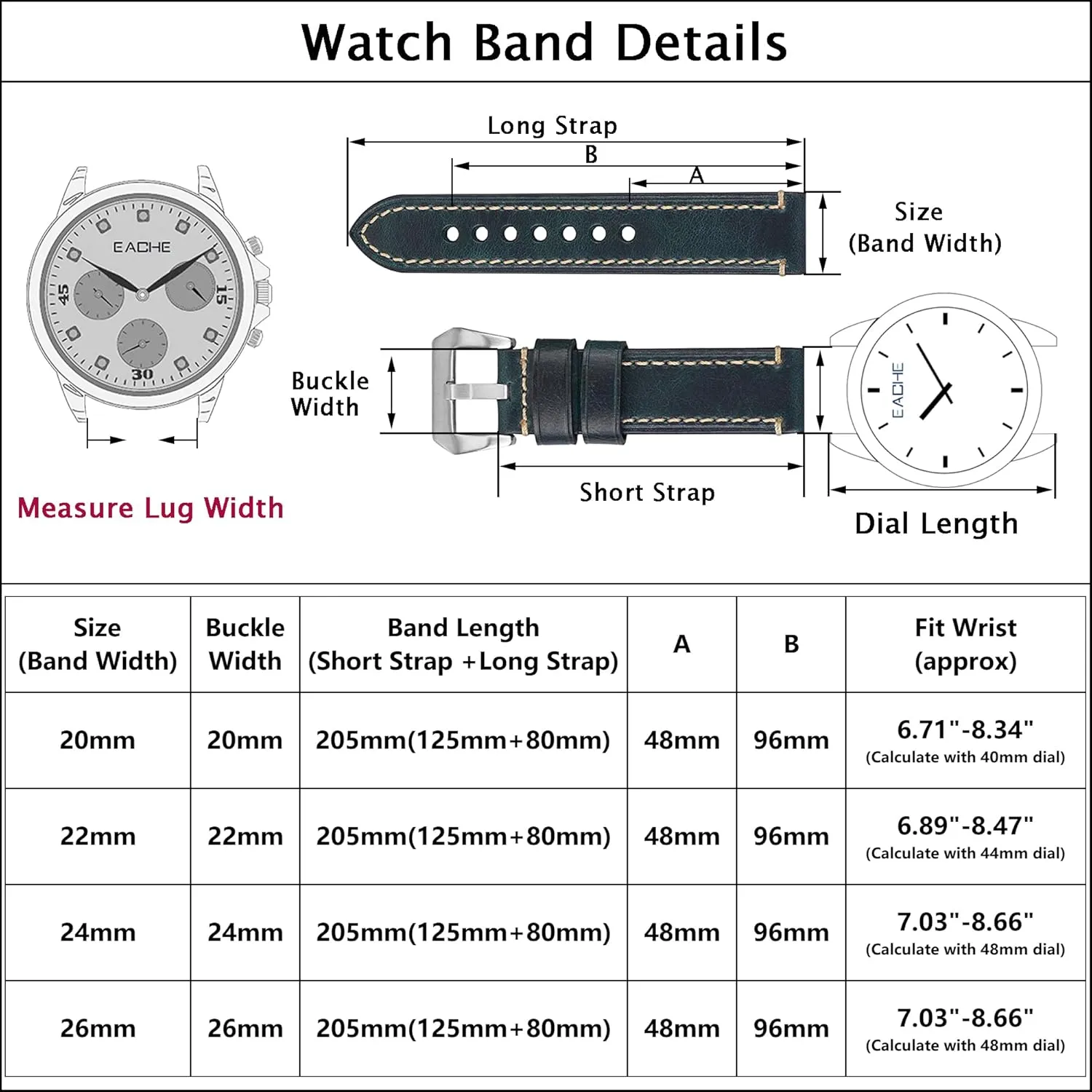 Watch Bands for Men,Vintage soar substitute Crazy Horse Leather & Vegetable Tanned Leather & Oil Waxed Thick Leather Watch Bands 20mm 22mm 24mm 26mm EACHE Leather 