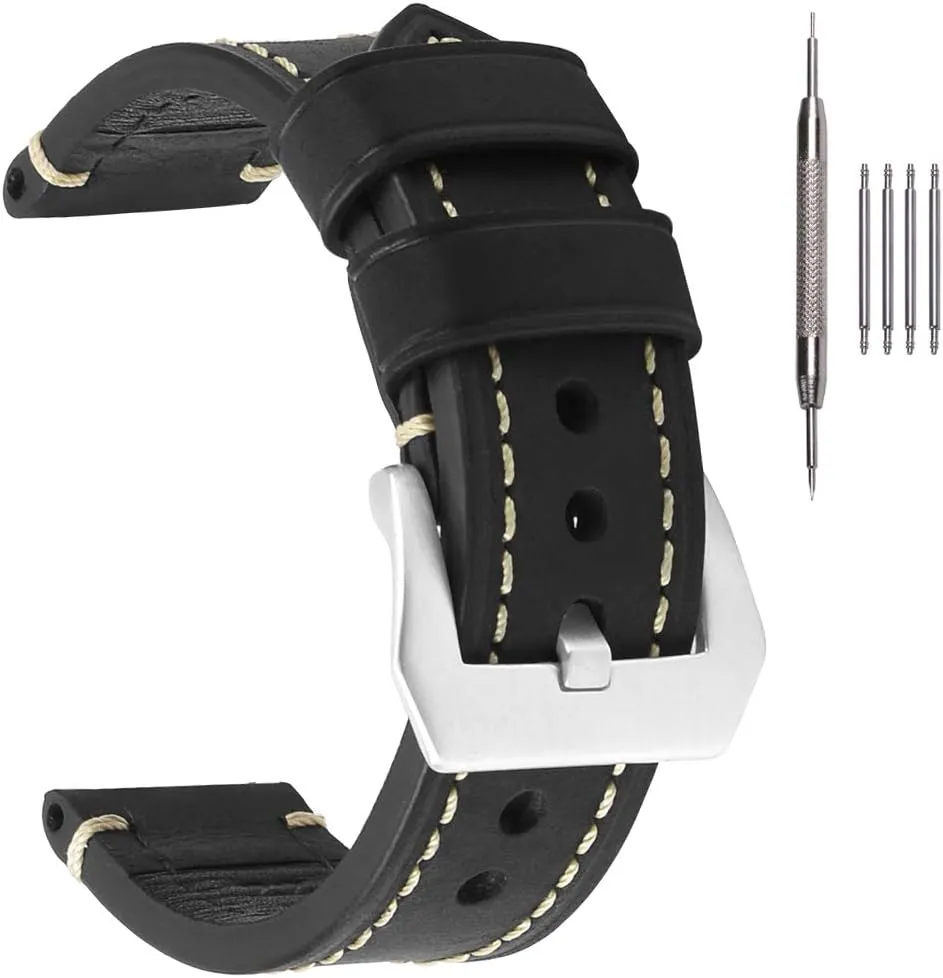 Watch Bands for Men,Vintage soar substitute Crazy Horse Leather & Vegetable Tanned Leather & Oil Waxed Thick Leather Watch Bands 20mm 22mm 24mm 26mm EACHE Leather 
