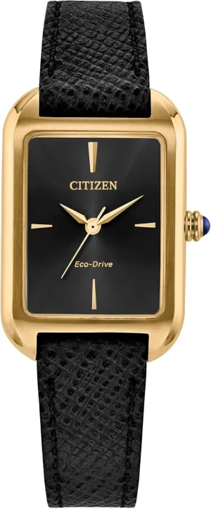 Watch, Black Leather Strap, Black Dial, 3 Hand (Model: actively memory busy discord EM1192-01E) Citizen Ladies Eco-Drive Dress Classic 