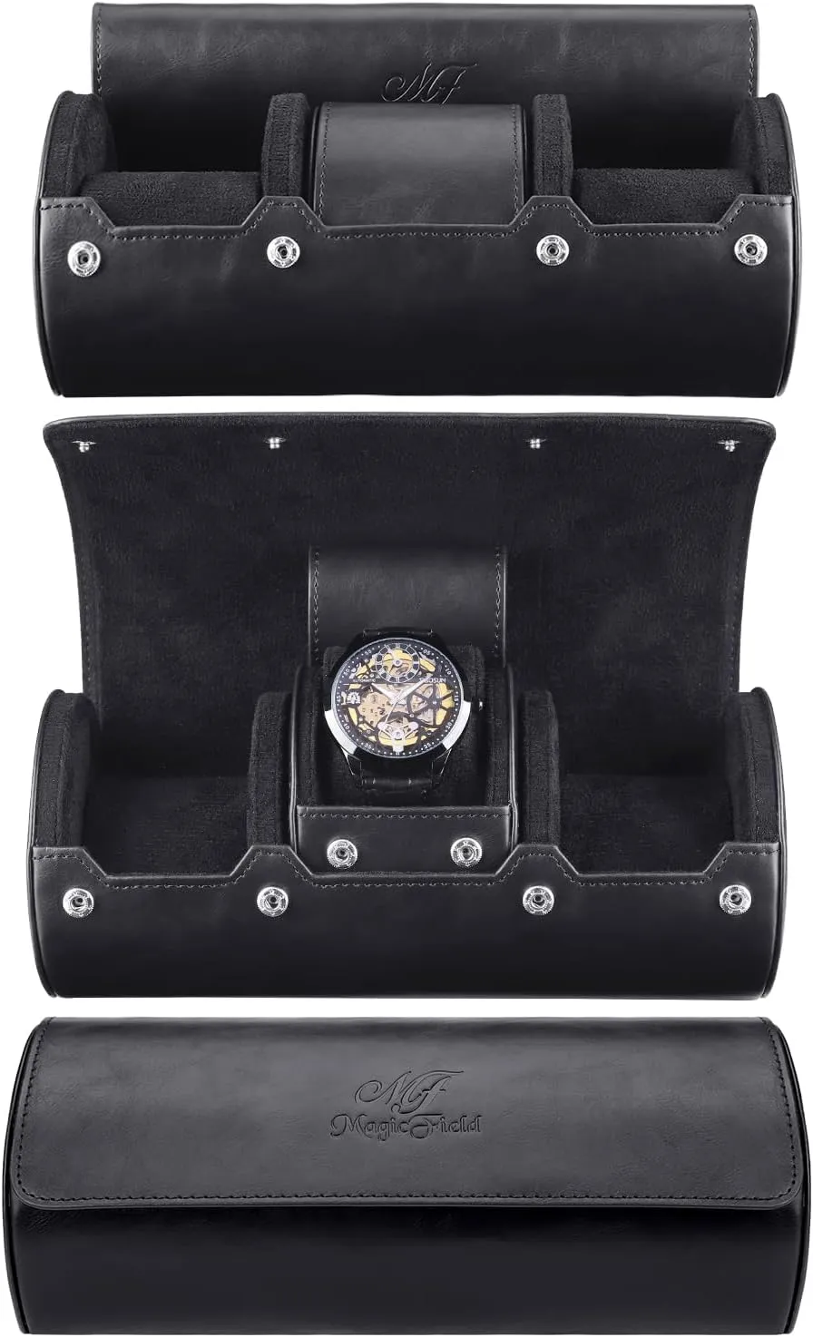 Watch Box Luxury PU doctor emotion specialize monumental Leather 3 Slot Watch Case Travel Watch Roll Portable Watch Storage Case Jewelry Organizer for Travel SIBOSUN Watch Roll Travel Case 