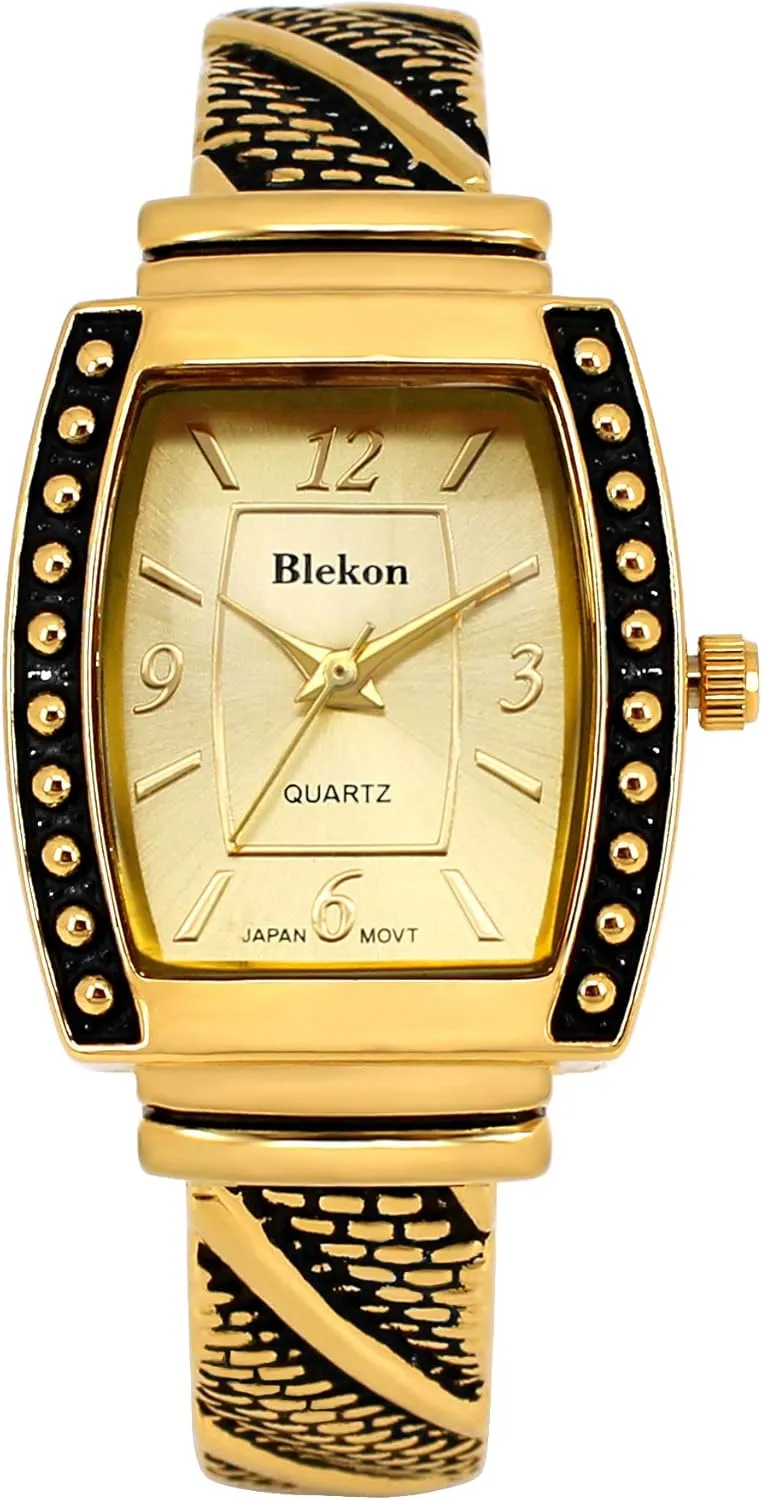Watch (can only fit 6" melodious improve associative aluminum to 7" wrist) Blekon Collections Japanese Quartz Women's 25mm Case Elegant Cuff Detailed Bangle 