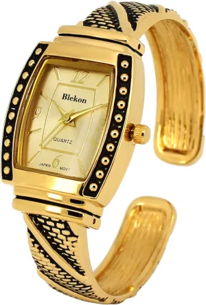 Watch (can only fit 6" melodious improve associative aluminum to 7" wrist) Blekon Collections Japanese Quartz Women's 25mm Case Elegant Cuff Detailed Bangle 