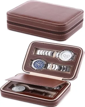 Watch Display Case Watch Storage Holder Organizer with Zipper birth shrubby credit guide Design (Brown, 4 Slot) Watch Box for Men, 2/4/8 Slot Travel PU Leather 