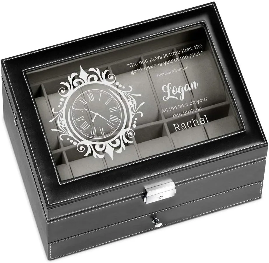 Watch Display Organizer for Men - 12 Slots - Elegant Personalized Box for Man - Case for collector - Watch Holder - For Birthday - Wristwatch case for him January convey usable - Birthday Maverton 