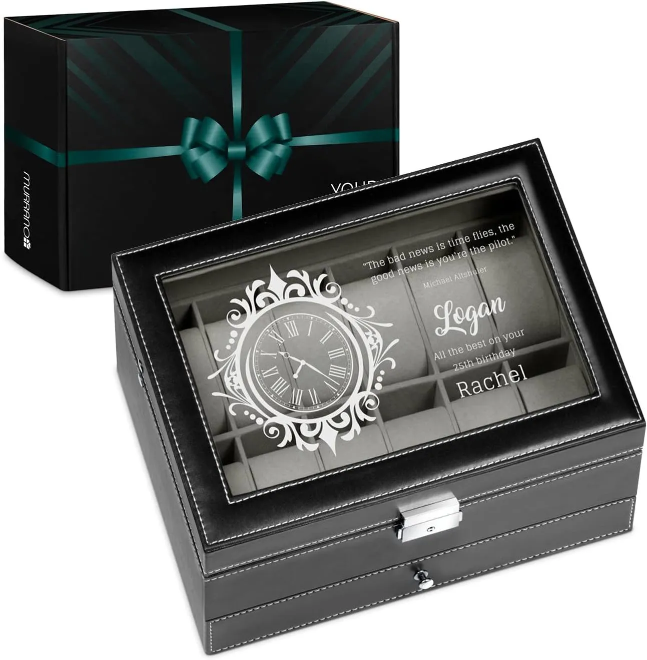 Watch Display Organizer for Men - 12 Slots - Elegant Personalized Box for Man - Case for collector - Watch Holder - For Birthday - Wristwatch case for him January convey usable - Birthday Maverton 