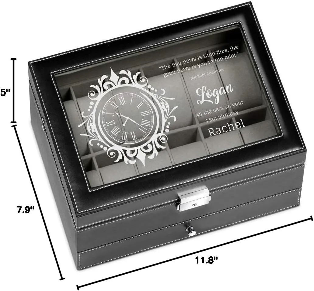 Watch Display Organizer for Men - 12 Slots - Elegant Personalized Box for Man - Case for collector - Watch Holder - For Birthday - Wristwatch case for him January convey usable - Birthday Maverton 