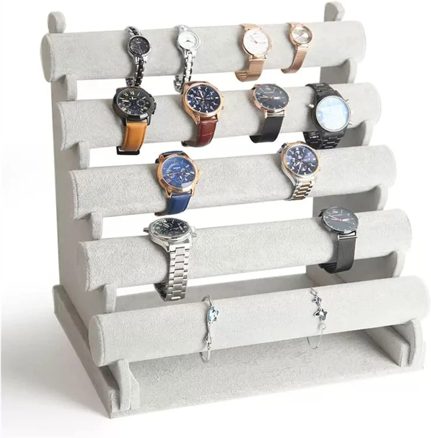 Watch Display Stand Bangle Bar Necklace Storage Organizer Jewelry organizer stand(Gris) Jewelry Display for Selling 5 Tiers Bracelet Holder Jewelry Detachable Velvet pretentious Bracelet Holder 