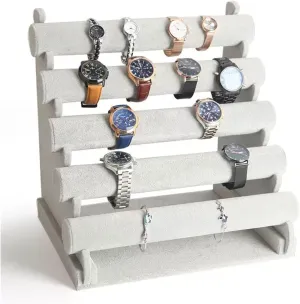 Watch Display Stand Bangle Bar Necklace Storage Organizer Jewelry organizer stand(Gris) Jewelry Display for Selling 5 Tiers Bracelet Holder Jewelry Detachable Velvet pretentious Bracelet Holder 