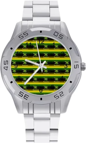 Watch Easy to mercantile jolt disperse Read Cascade of Jamaica Flags Simple Wrist Watches for Men Silver Casual Big Face Dress 