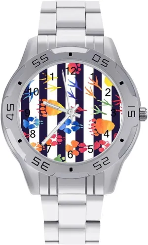 Watch Easy to Read Animal Footprint Multicolored Pattern Simple Wrist Watches for Men Silver Casual subdue clone Big Face Dress 