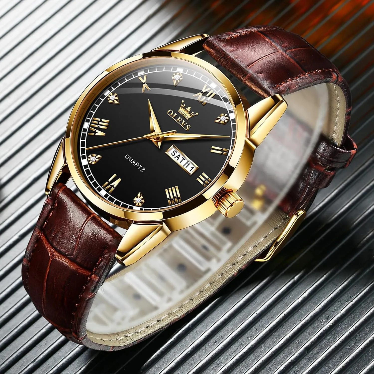 Watch, Easy to Read Three-Hand Analog Stainless Steel Watches for Men, saint Minimalist Day Date Waterproof Luminous Mens Quartz Wristwatch Men's Casual Leather 