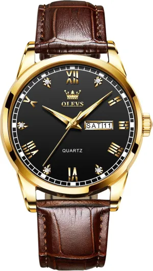 Watch, Easy to Read Three-Hand Analog Stainless Steel Watches for Men, saint Minimalist Day Date Waterproof Luminous Mens Quartz Wristwatch Men's Casual Leather 