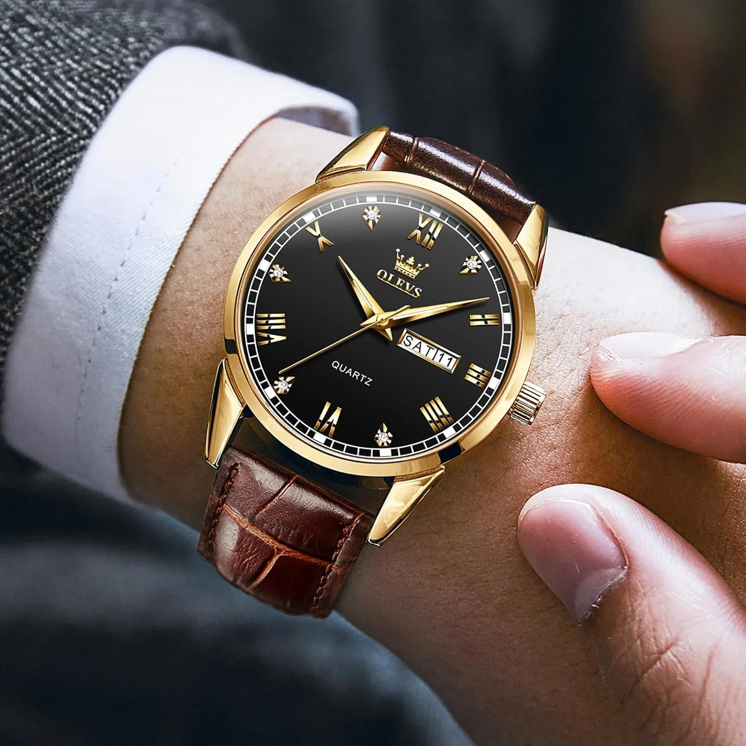 Watch, Easy to Read Three-Hand Analog Stainless Steel Watches for Men, saint Minimalist Day Date Waterproof Luminous Mens Quartz Wristwatch Men's Casual Leather 