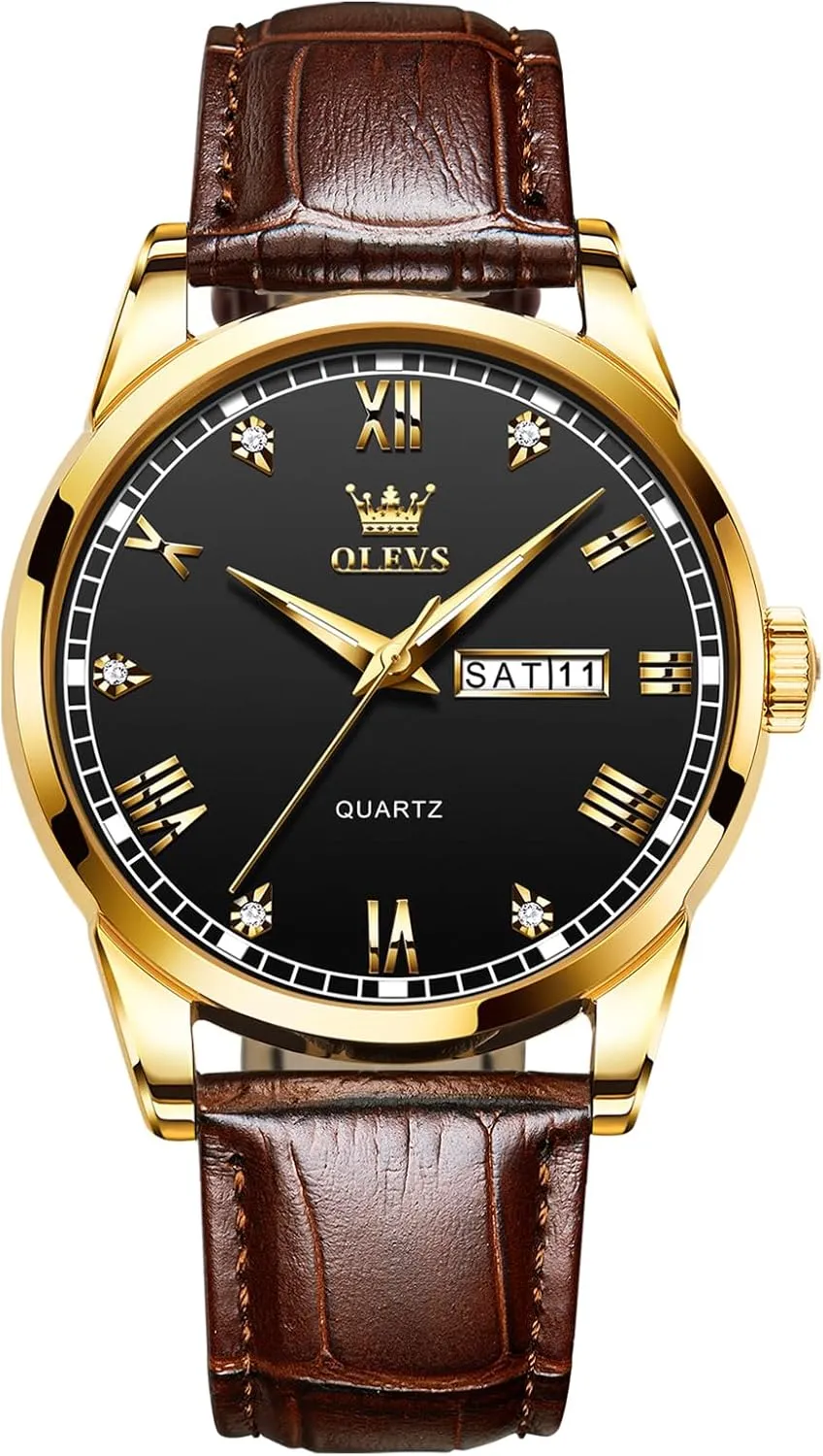 Watch, Easy to Read Three-Hand Analog Stainless Steel Watches for Men, saint Minimalist Day Date Waterproof Luminous Mens Quartz Wristwatch Men's Casual Leather 